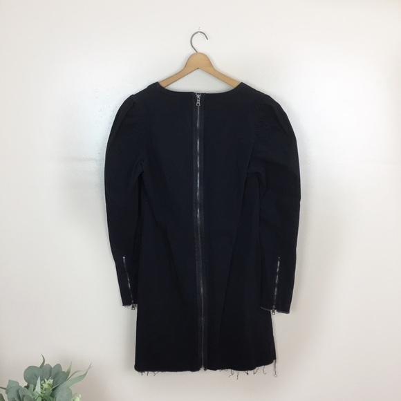 Edgy Long Sleeve Black Denim Frayed Hem Dress - Picture 8 of 8